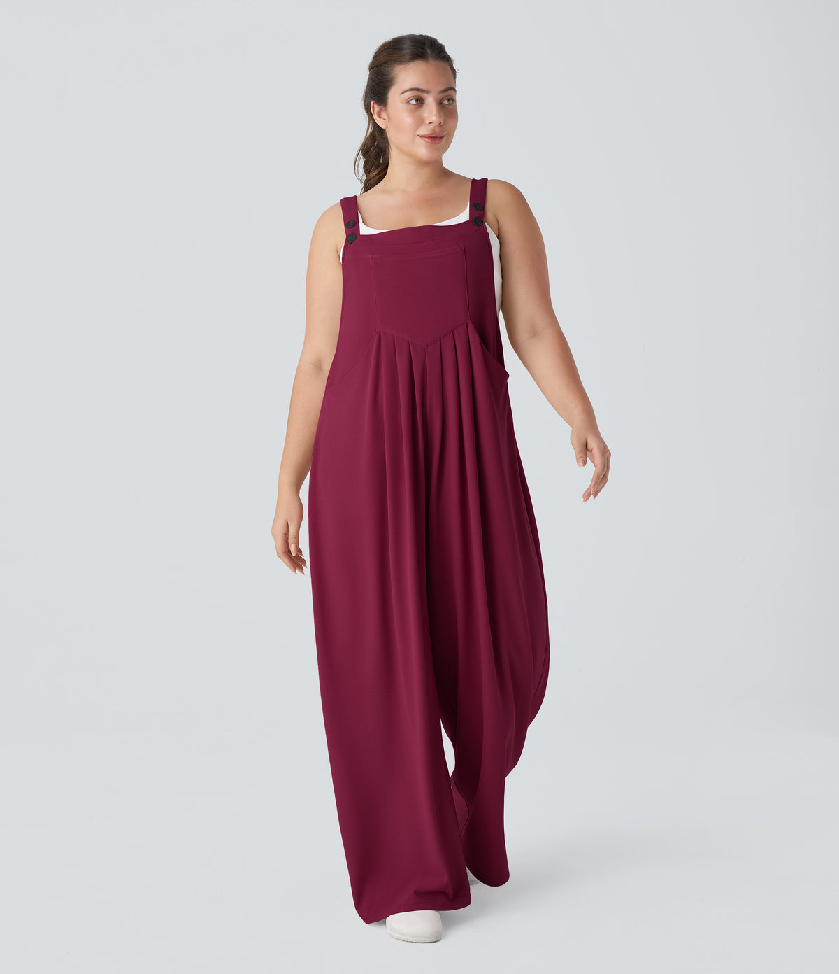 Adjustable Strap Button Multiple Pockets Waffle Casual Plus Size Dungarees — Anemone — view 11