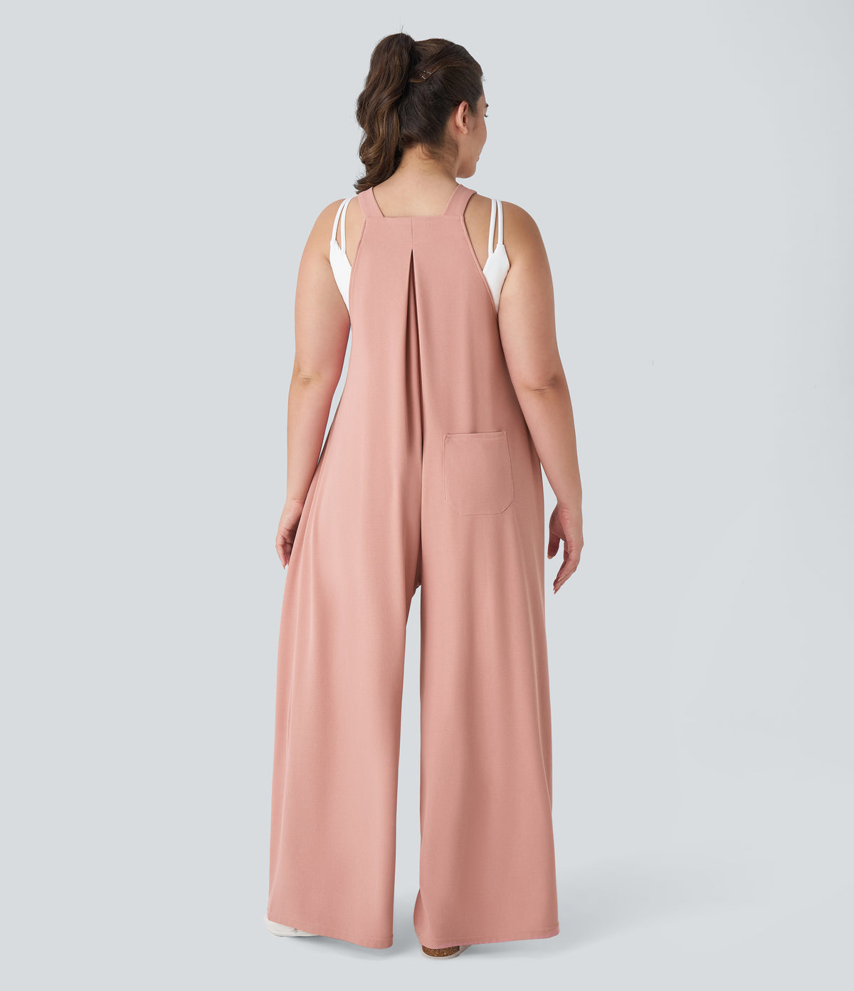 Adjustable Strap Button Multiple Pockets Waffle Casual Plus Size Dungarees — Rose Tan — view 2