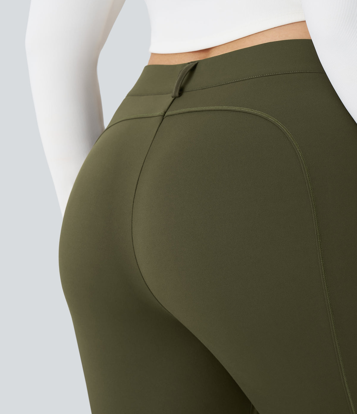 High Waisted Zipper Pockets Solid Slim Hiking Plus Size Cargo Trousers — Forest Night — view 5