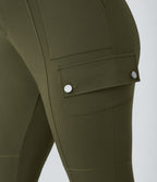 High Waisted Zipper Pockets Solid Slim Hiking Plus Size Cargo Trousers — Forest Night — view 6