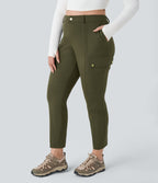 High Waisted Zipper Pockets Solid Slim Hiking Plus Size Cargo Trousers — Forest Night — view 1