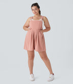 Adjustable Strap Button Multiple Pockets Waffle Casual Plus Size Dungarees — Rose Tan — view 4