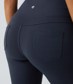 High Waisted Pocket Capri Flare Yoga Leggings — Midnight Blue — view 6