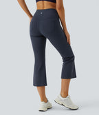High Waisted Pocket Capri Flare Yoga Leggings — Midnight Blue — view 1