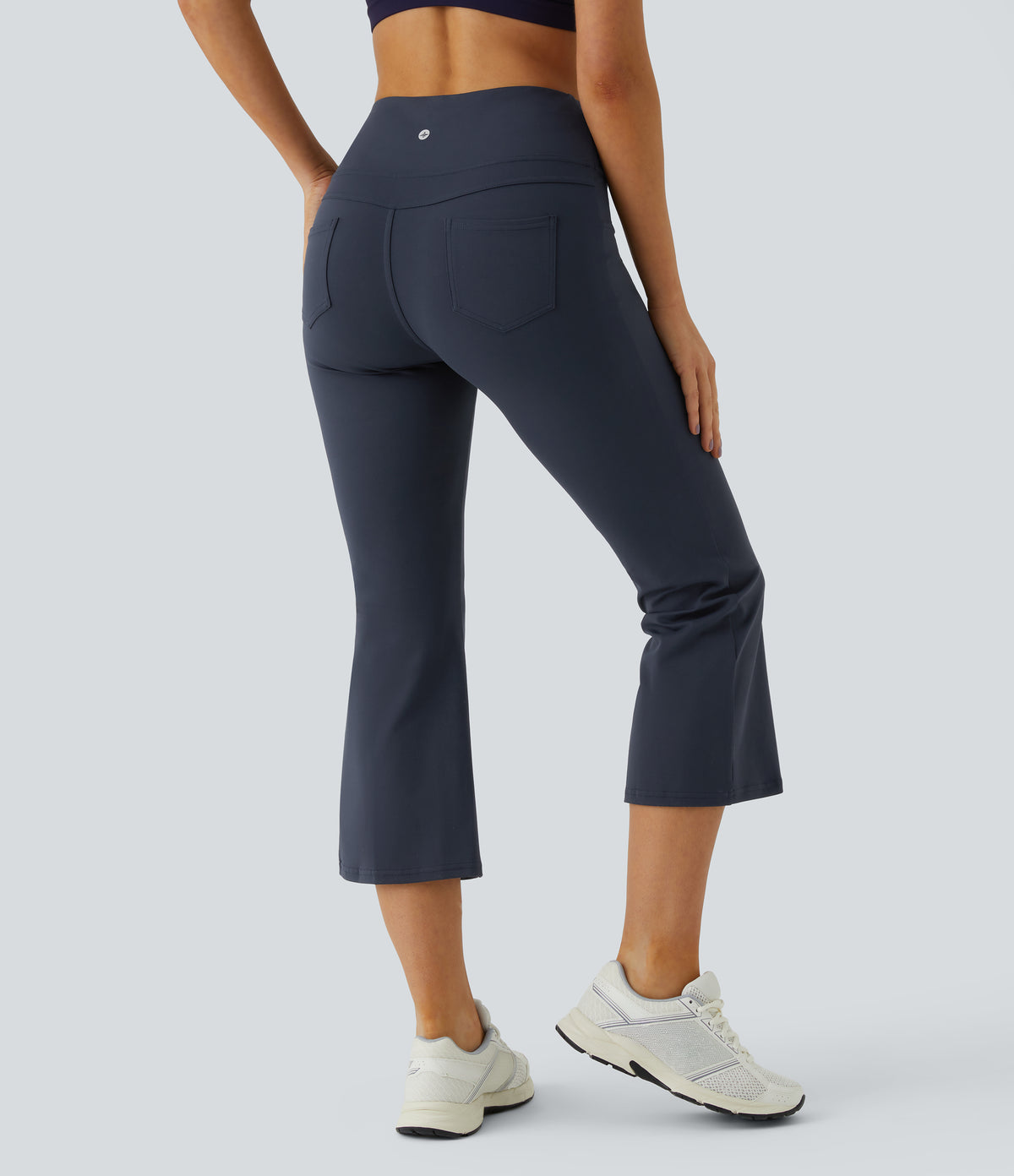 High Waisted Pocket Capri Flare Yoga Leggings — Midnight Blue — view 1