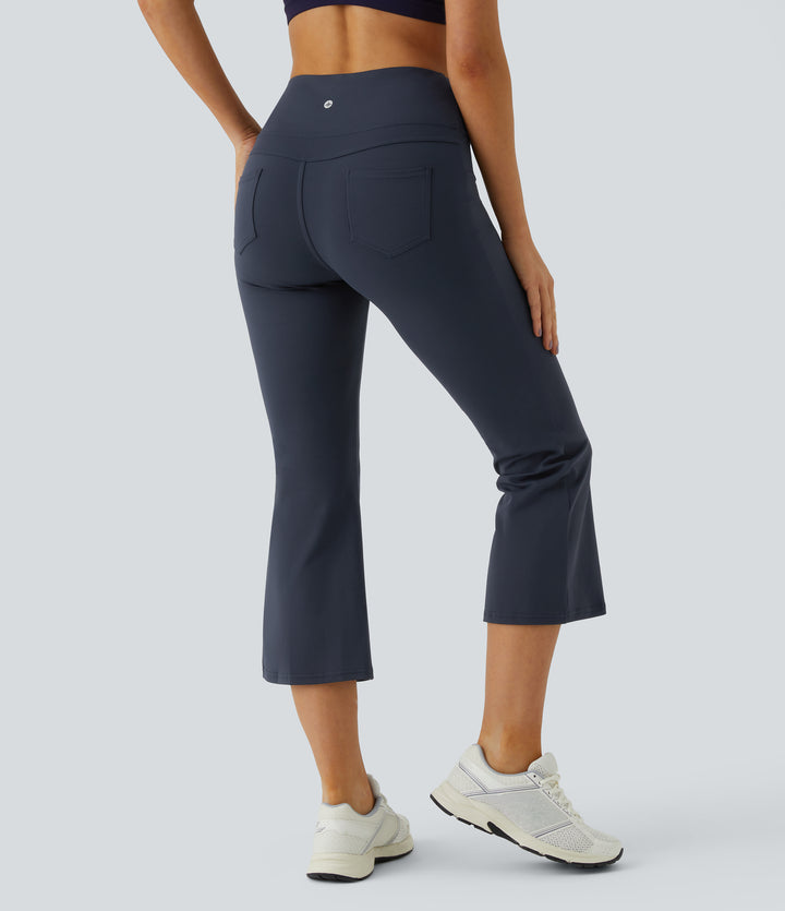 High Waisted Pocket Capri Flare Yoga Leggings — Midnight Blue — view 1