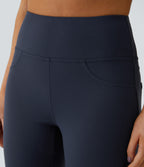 High Waisted Pocket Capri Flare Yoga Leggings — Midnight Blue — view 5