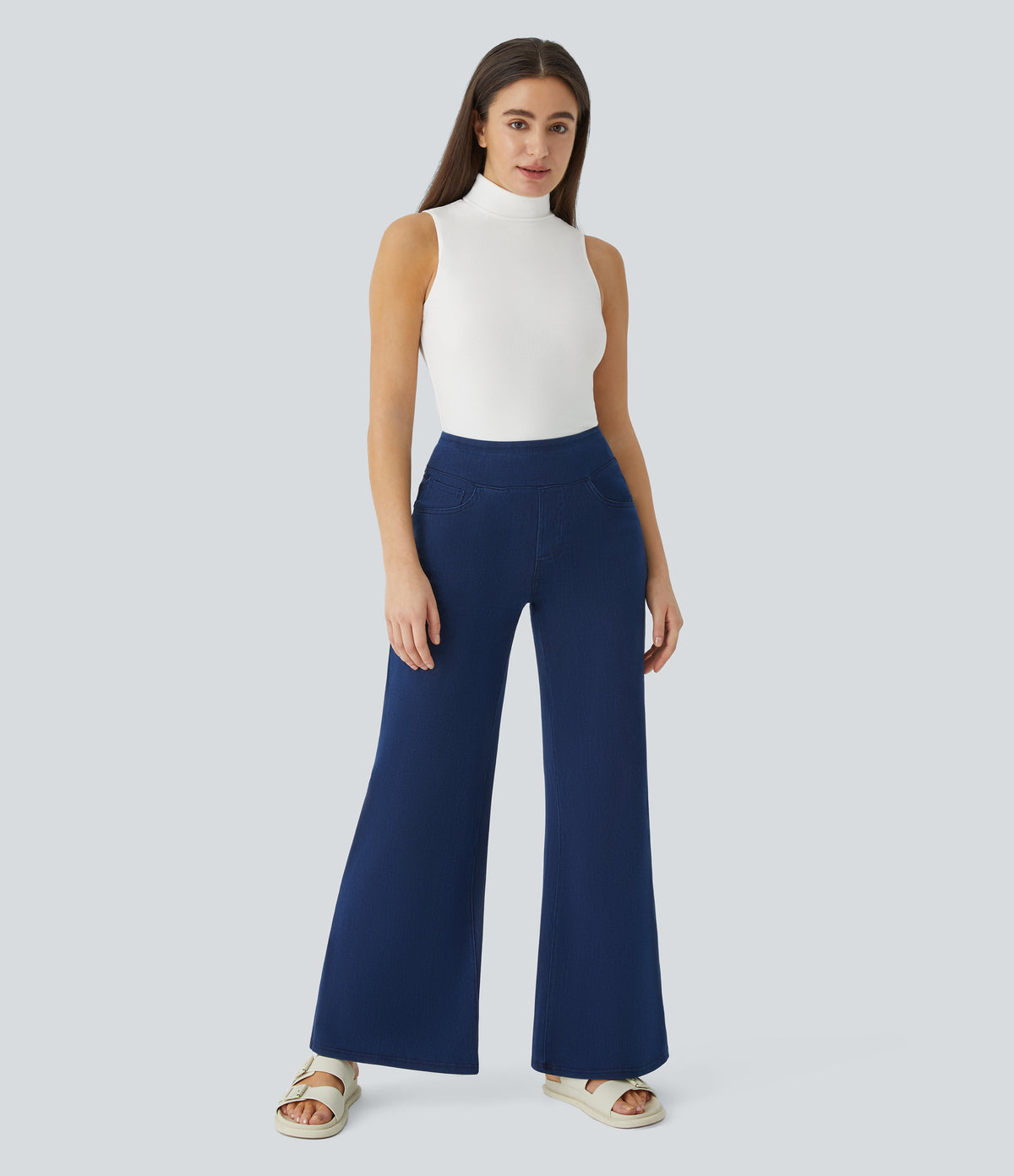 Ribbed Knit High Collar Sleeveless Casual T-Shirt — White — view 4