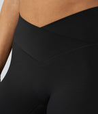 High Waisted Crossover Contrast Lace Pocket Yoga Leggings — Black — view 5