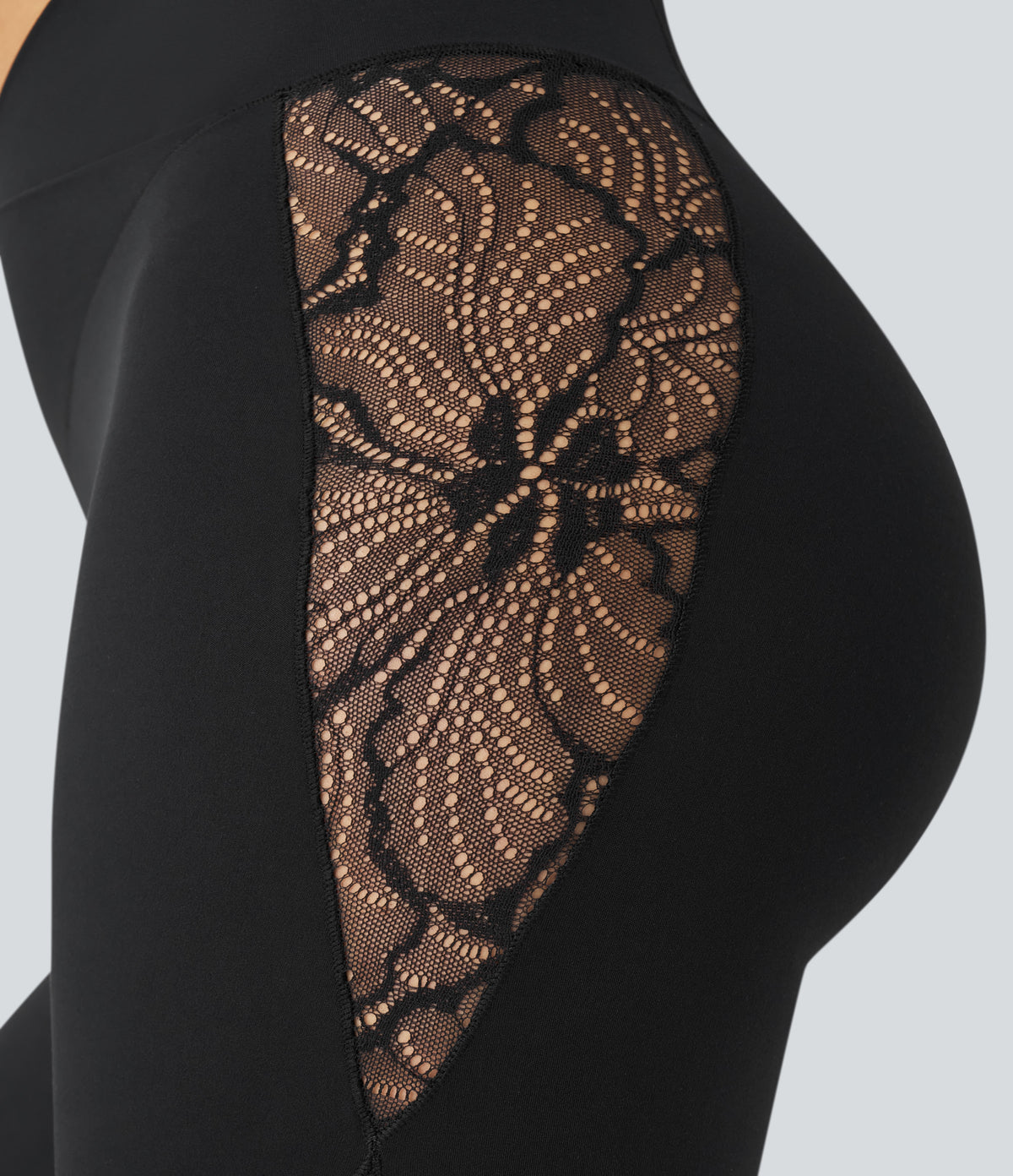 High Waisted Crossover Contrast Lace Pocket Yoga Leggings — Black — view 6