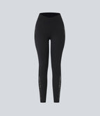 High Waisted Crossover Contrast Lace Pocket Yoga Leggings — Black — view 8