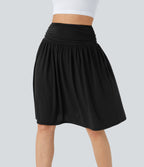 High Waisted Ruched Pocket Flowy Skirt — Black — view 6