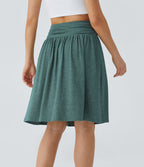 High Waisted Ruched Pocket Flowy Skirt — Jade Green Floral Yarn — view 2