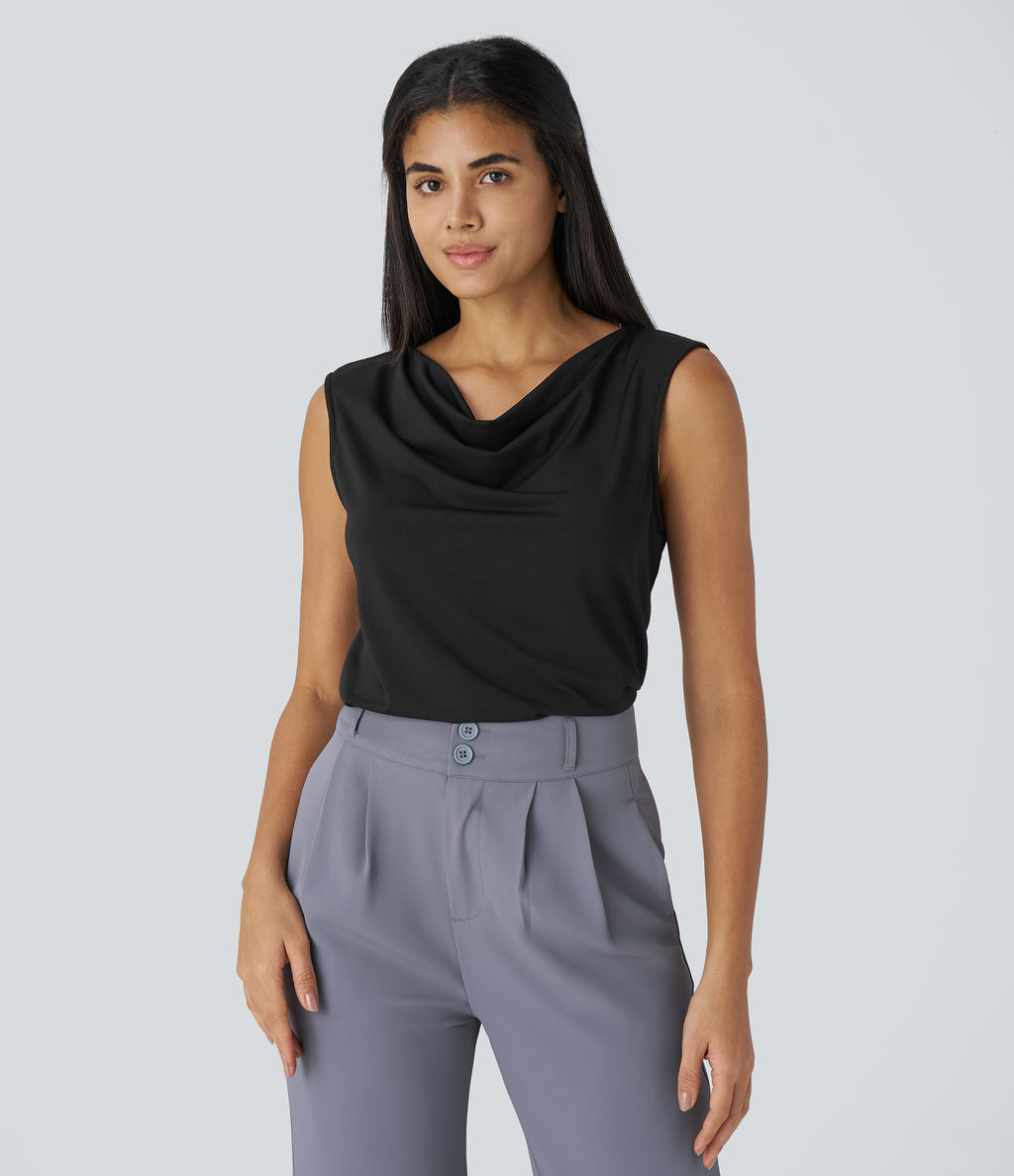 Cowl Neck Sleeveless Work Blouse — Black — view 1