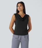 Cowl Neck Sleeveless Work Blouse — Black — view 5
