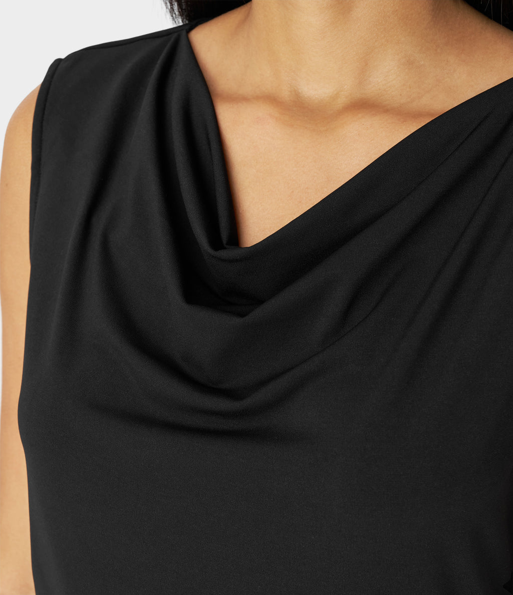 Cowl Neck Sleeveless Work Blouse — Black — view 4