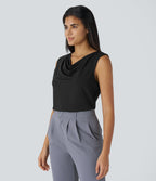 Cowl Neck Sleeveless Work Blouse — Black — view 3