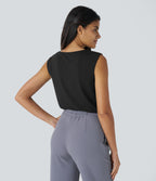 Cowl Neck Sleeveless Work Blouse — Black — view 2