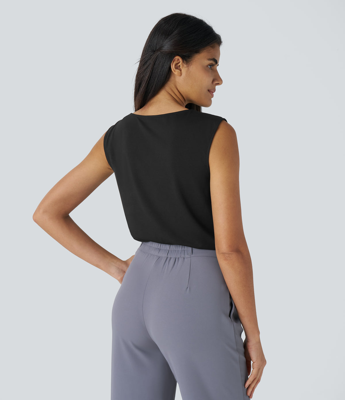 Cowl Neck Sleeveless Work Blouse — Black — view 2