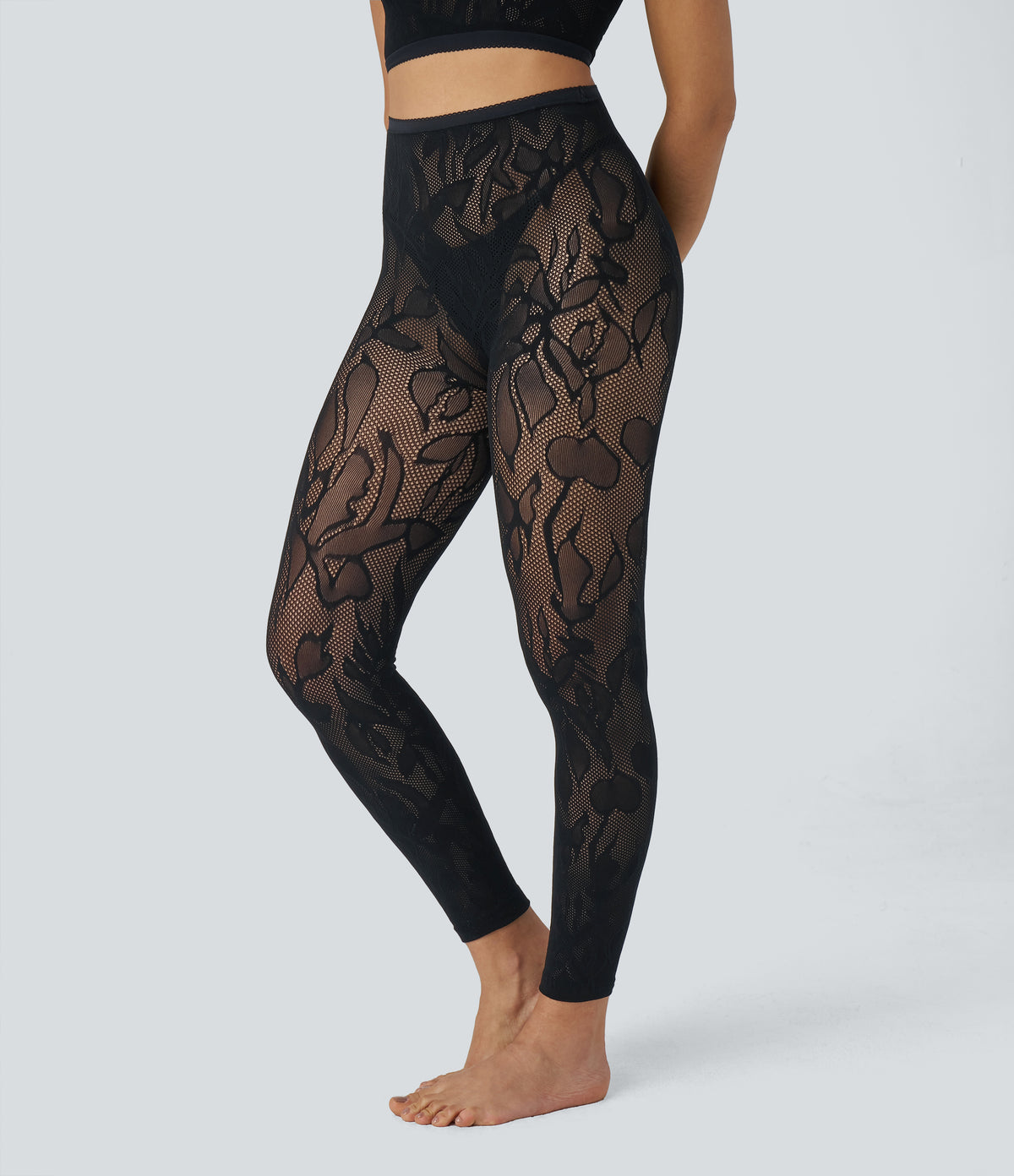 OneForm Seamless Flow High Waisted Cut Out Casual Leggings — Black — view 3