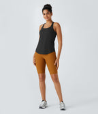 Round Neck Curved Hem Workout Tank Top — Black — view 4