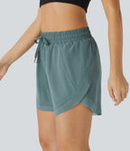 Mid Rise Drawstring Contrast Mesh 2-in-1 Flowy Running Shorts 5'' — Stone Blue — view 7