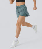 Mid Rise Drawstring Contrast Mesh 2-in-1 Flowy Running Shorts 5'' — Stone Blue — view 5