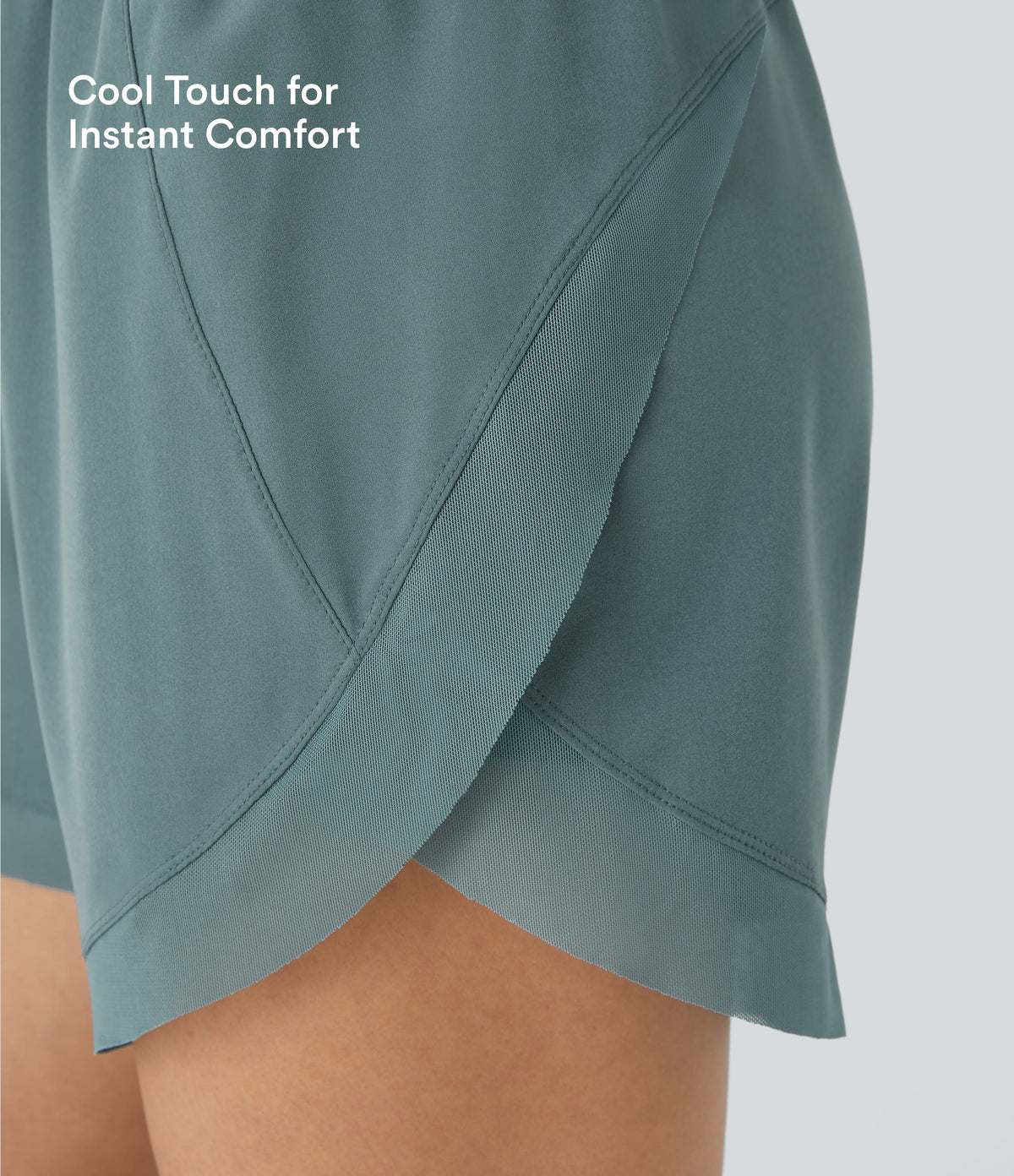 Mid Rise Drawstring Contrast Mesh 2-in-1 Flowy Running Shorts 5'' — Stone Blue — view 3