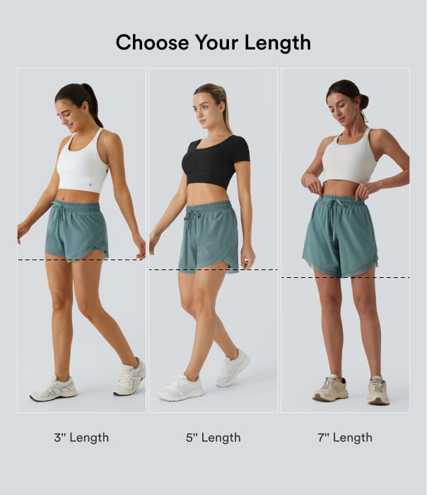 Mid Rise Drawstring Contrast Mesh 2-in-1 Flowy Running Shorts 5'' — Stone Blue — view 2