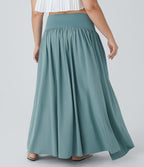 High Waisted Split 2-in-1 Flowy Quick Dry Maxi Casual Plus Size Skirt — Stone Blue — view 2