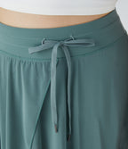 High Waisted Drawstring Contrast Mesh 2-in-1 Side Pocket Flowy Midi Flare Casual Plus Size Skirt — Mineral Blue — view 5
