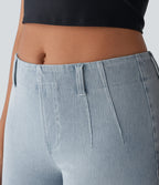Mid Rise Pockets Skinny Washed Denim Casual Shorts — Pale Blue Denim — view 4