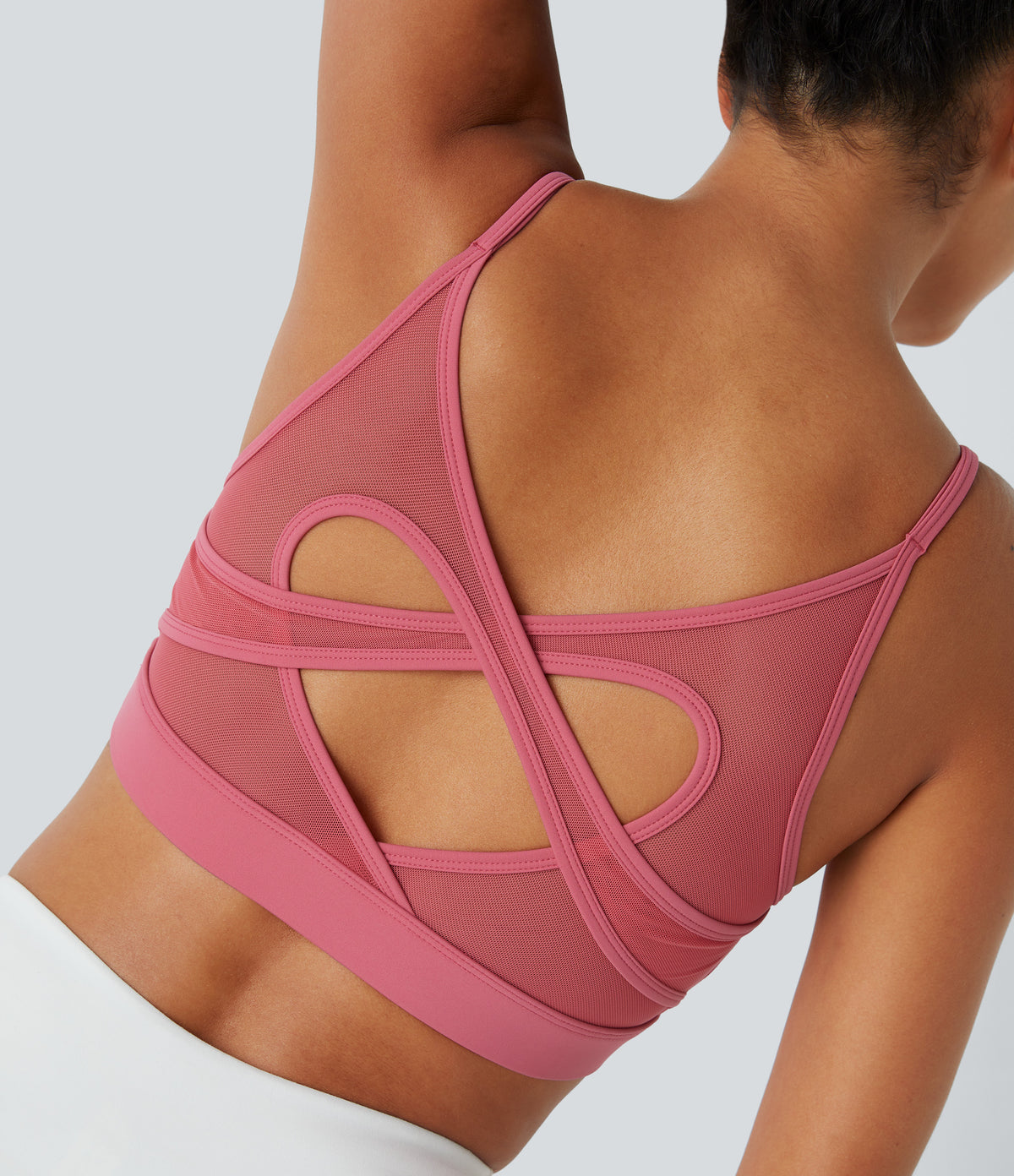 Airy Low Support Contrast Mesh InstantCool Yoga Sports Bra-A-D Cups — Begonia Rouge — view 6