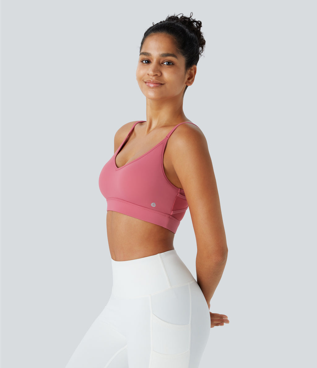 Airy Low Support Contrast Mesh InstantCool Yoga Sports Bra-A-D Cups — Begonia Rouge — view 3