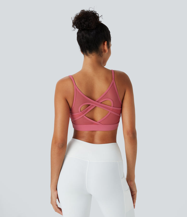Airy Low Support Contrast Mesh InstantCool Yoga Sports Bra-A-D Cups — Begonia Rouge — view 1