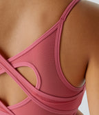 Airy Low Support Contrast Mesh InstantCool Yoga Sports Bra-A-D Cups — Begonia Rouge — view 4