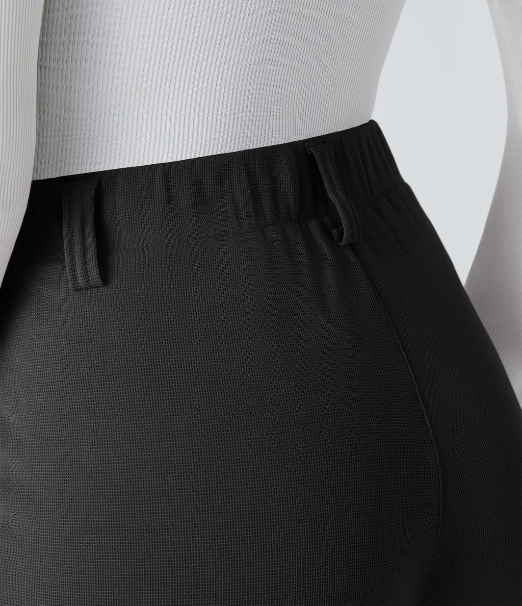 High Waisted Side Pocket Wide Leg Waffle Work Trousers — Black — view 5