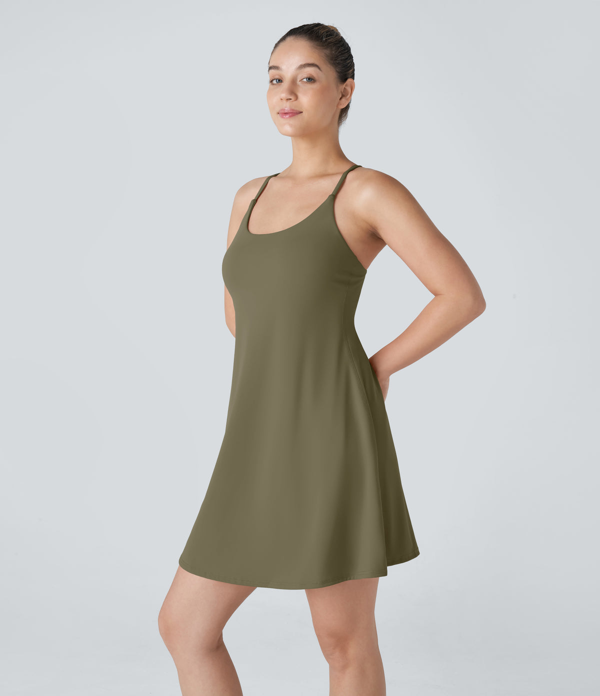 Plush Backless Active Dress-Longer Length-Edition — Grass Grey Green — view 3