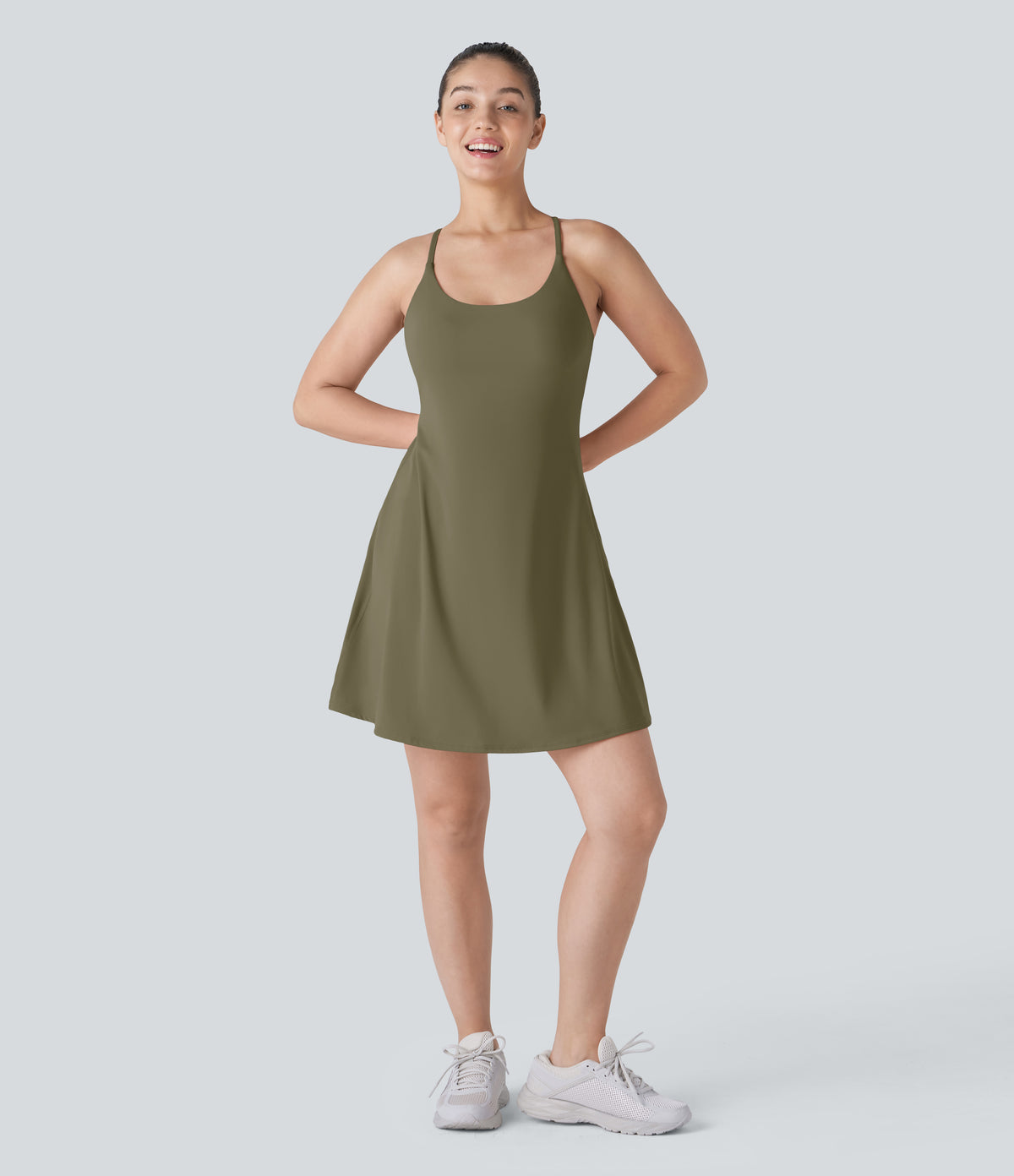 Plush Backless Active Dress-Longer Length-Edition — Grass Grey Green — view 8