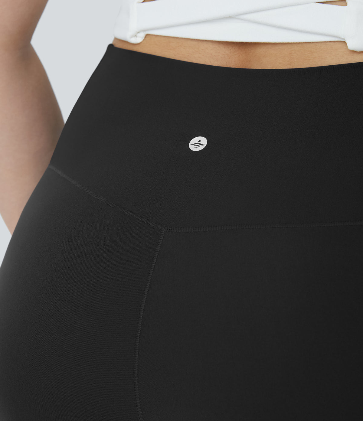 High Waisted Crossover Pocket Capri Yoga Plus Size Leggings — Black — view 6