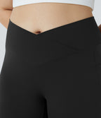 High Waisted Crossover Pocket Capri Yoga Plus Size Leggings — Black — view 5