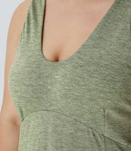 U Neck Flowy Maxi Casual Plus Size Tank Dress — Light Green Floral Yarn — view 4