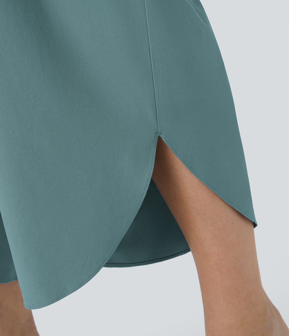 High Waisted Crossover Side Pocket Split Quick Dry Resort Plus Size Trousers — Stone Blue — view 7