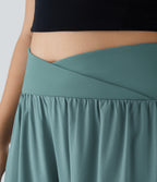 High Waisted Crossover Side Pocket Split Quick Dry Resort Plus Size Trousers — Stone Blue — view 6