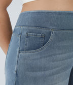 High Waisted Pockets Baggy Wide Leg Washed Casual Plus Size Jeans — Blue Gray Denim — view 4