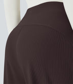 High Waisted Body Sculpt Waist-Slimming Pocket Wide Leg Micro Waffle Work Trousers — Chocolate Torte — view 5
