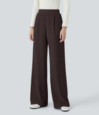 High Waisted Body Sculpt Waist-Slimming Pocket Wide Leg Micro Waffle Work Trousers — Chocolate Torte — view 3