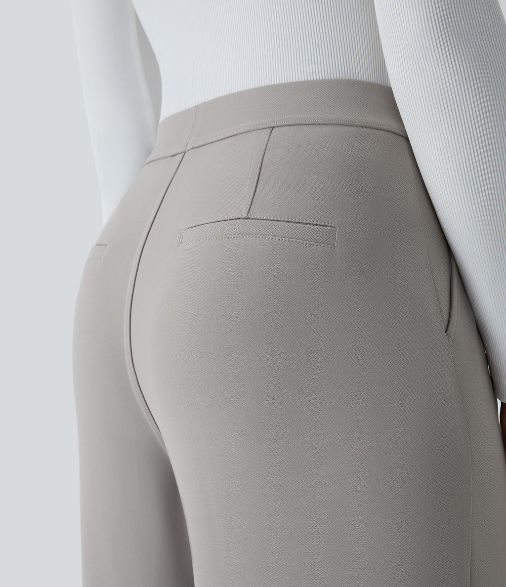 High Waisted Pocket Straight Leg Crepe Work Trousers — Paloma — view 5