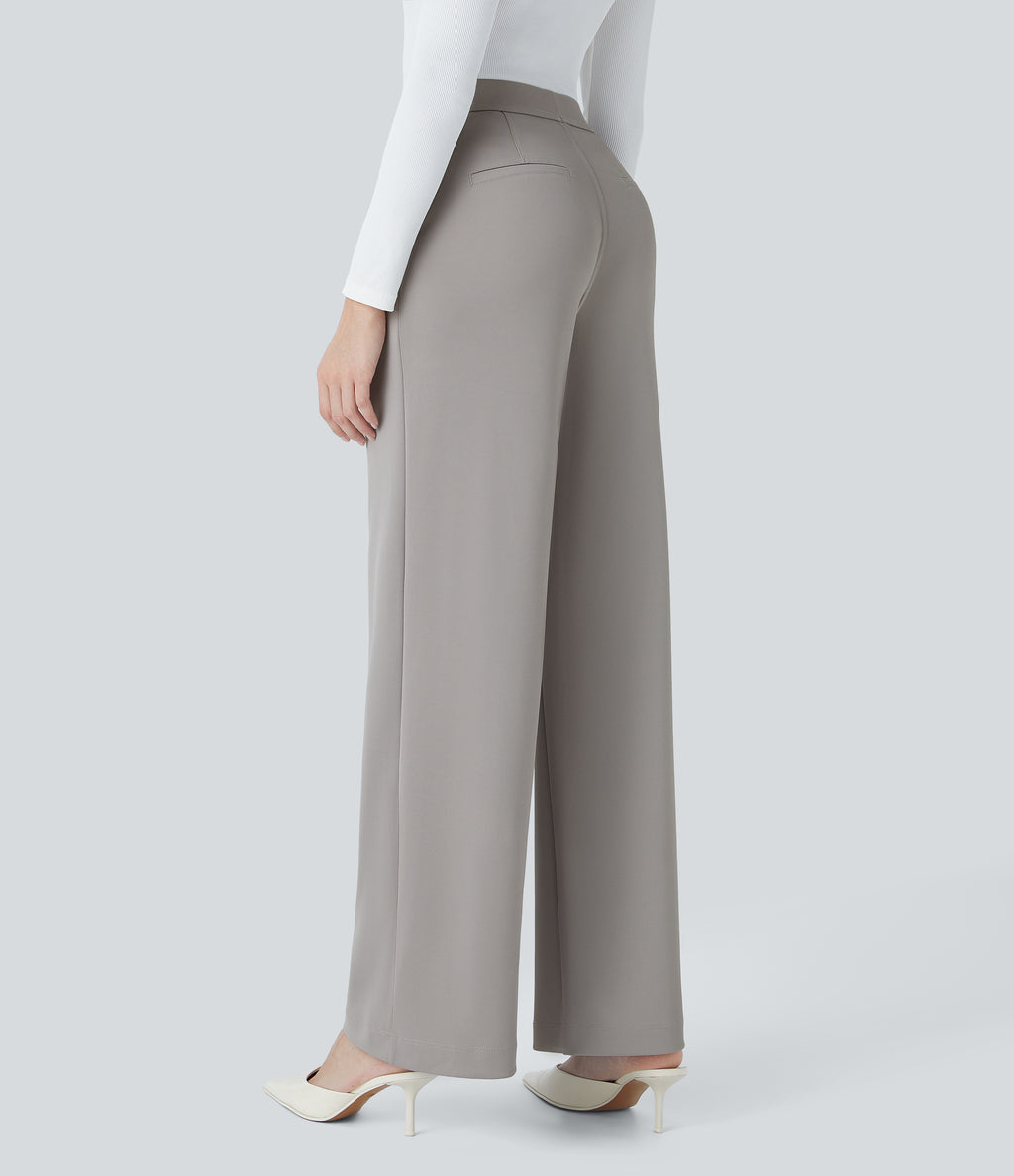High Waisted Pocket Straight Leg Crepe Work Trousers — Paloma — view 1