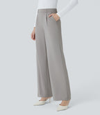 High Waisted Pocket Straight Leg Crepe Work Trousers — Paloma — view 3
